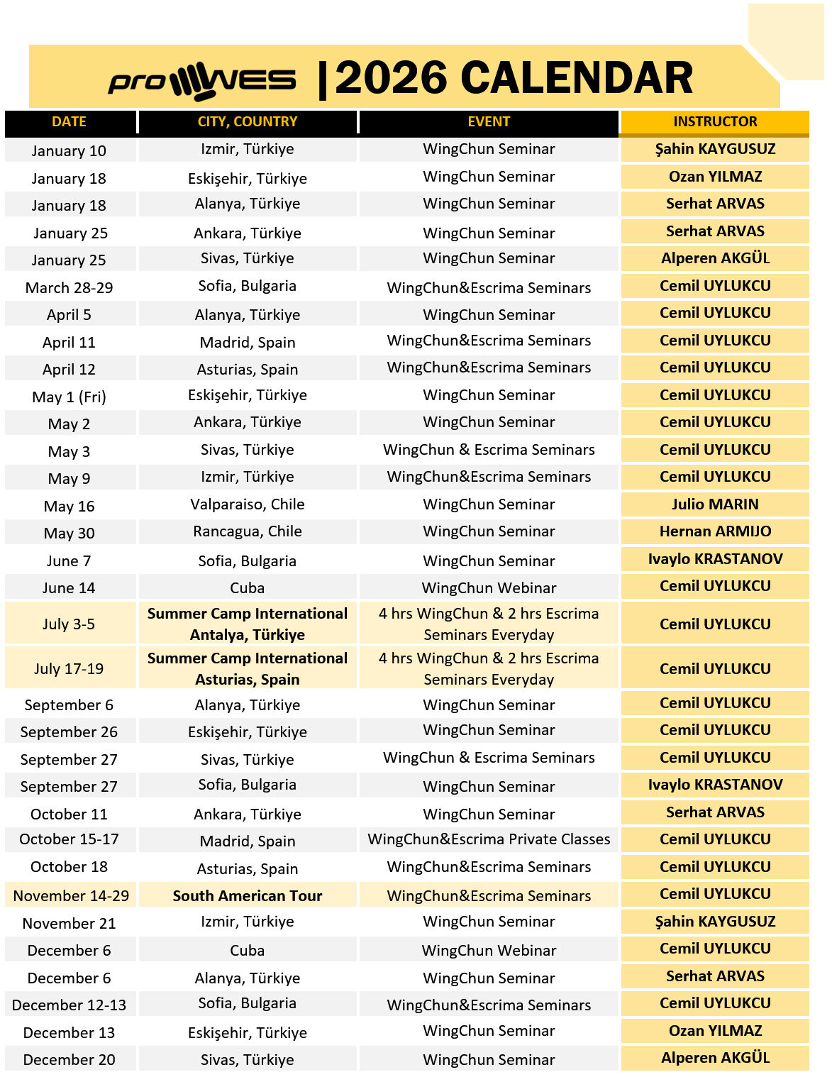 proWES Calendar 2026